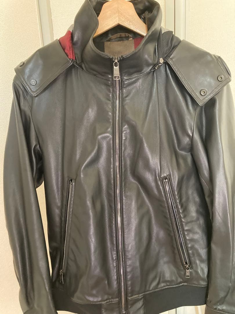 BURBERRY BLACK LABEL レザージャケット ブラックノバチェック