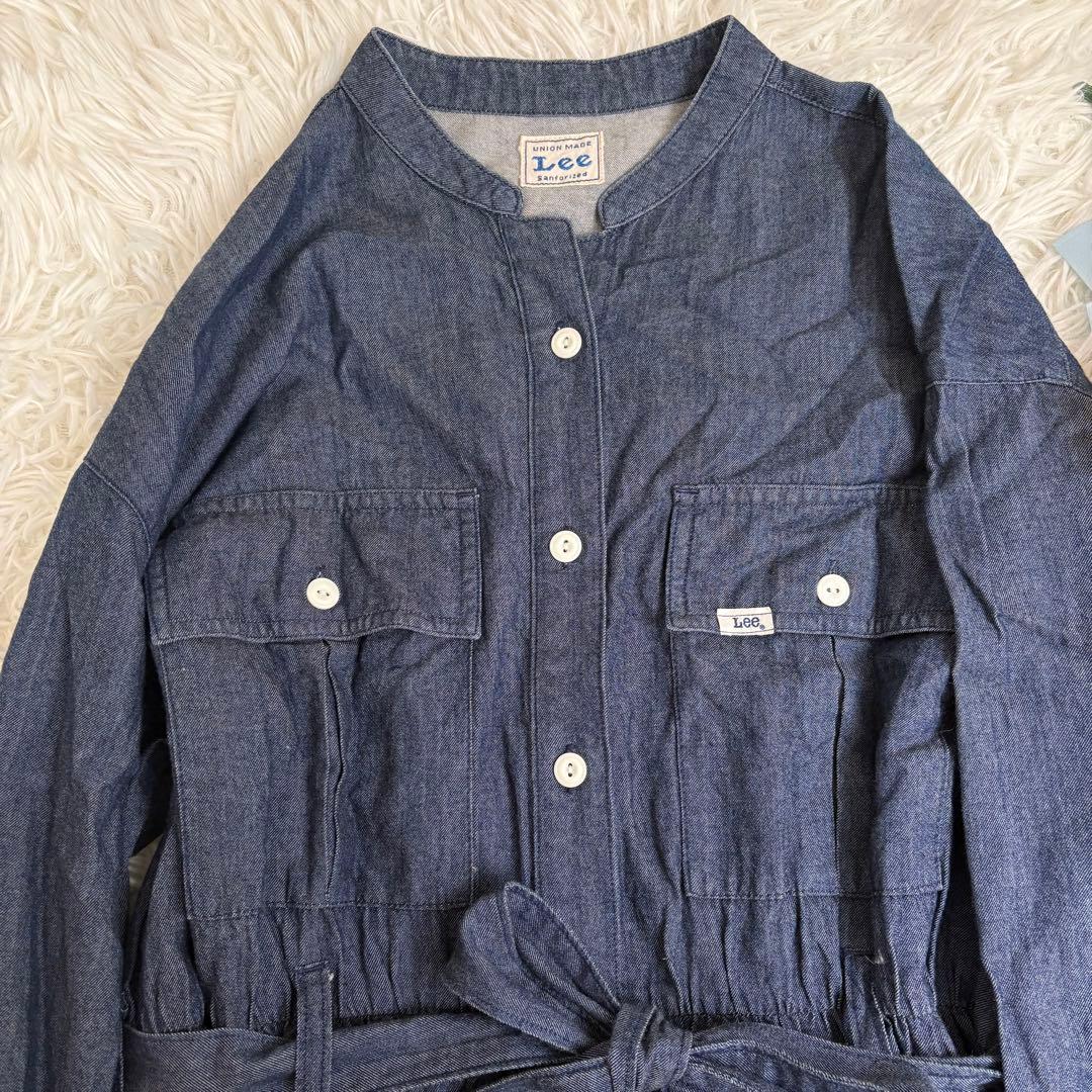 Lee デニム　シャツワンピース　ロング　ベルト　バンドカラー　ギャザー