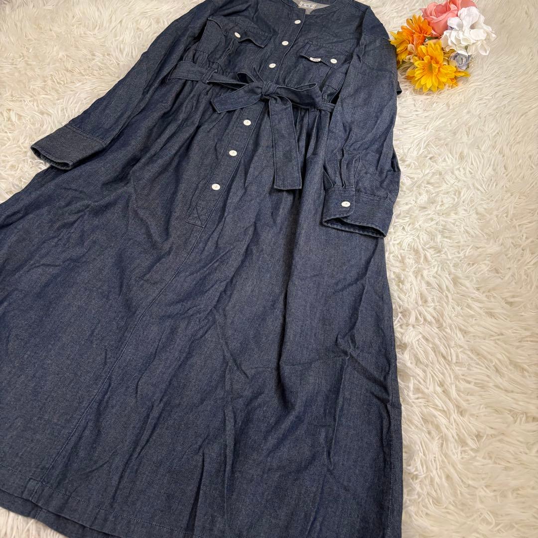 Lee デニム　シャツワンピース　ロング　ベルト　バンドカラー　ギャザー
