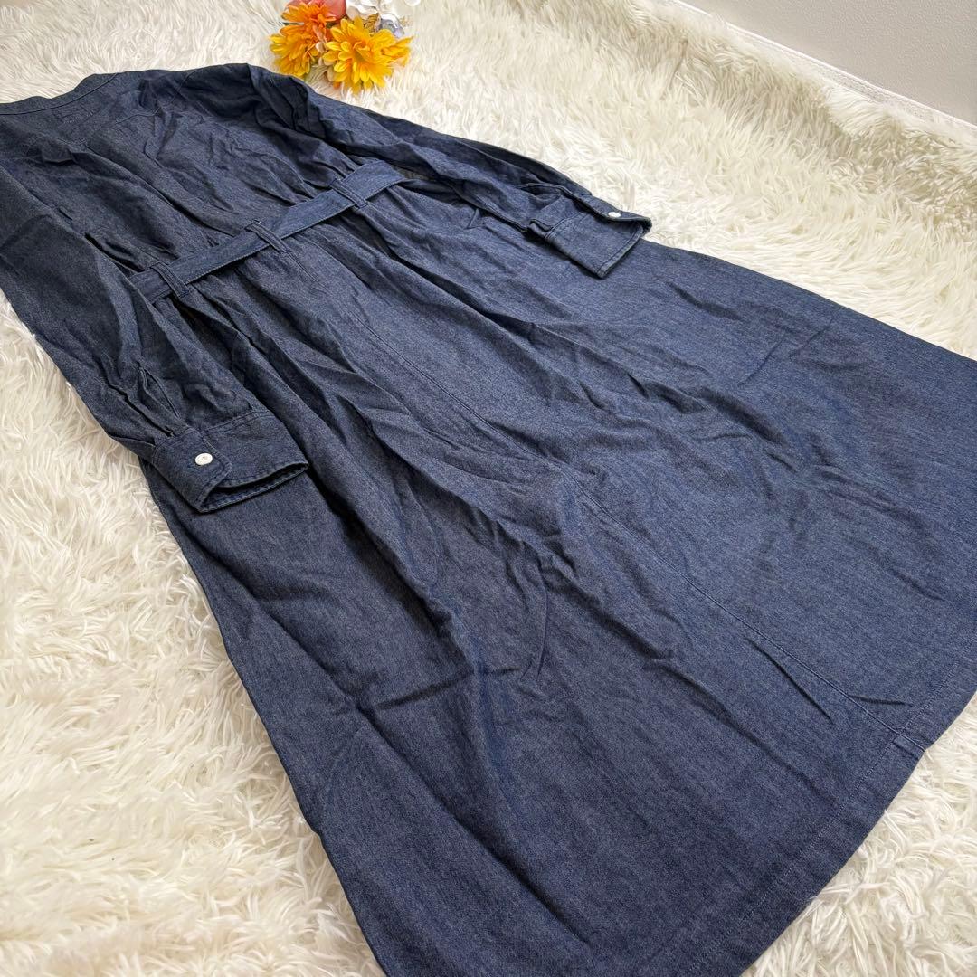 Lee デニム　シャツワンピース　ロング　ベルト　バンドカラー　ギャザー