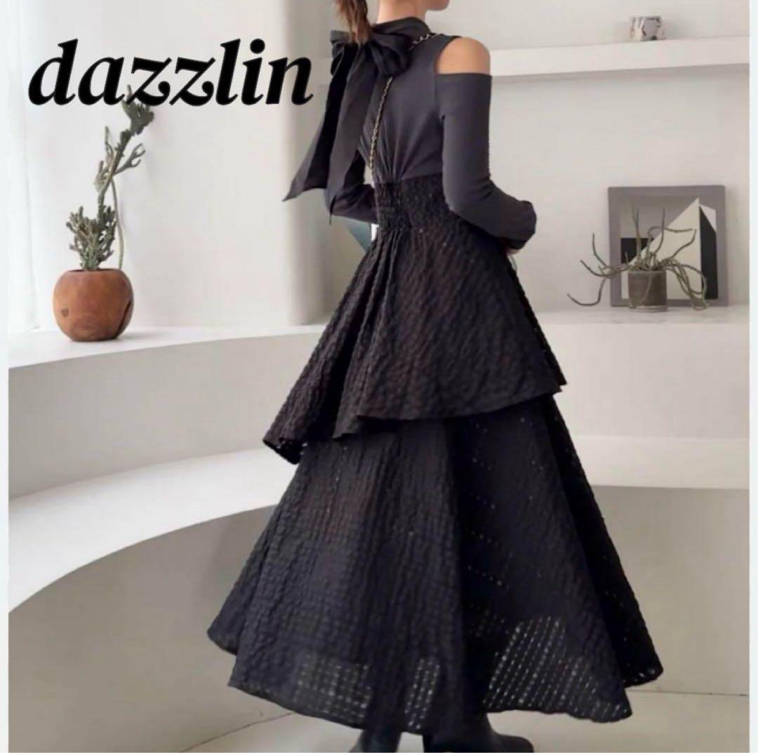 美品dazzlin バックリボンティアードコンビワンピース