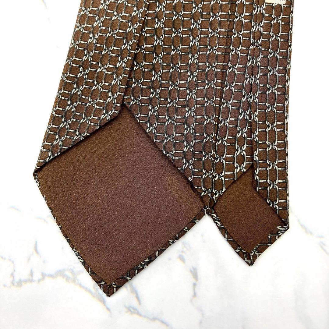 ◆美品◆HERMES エルメス ネクタイ 茶色 格子柄 ヴィンテージ