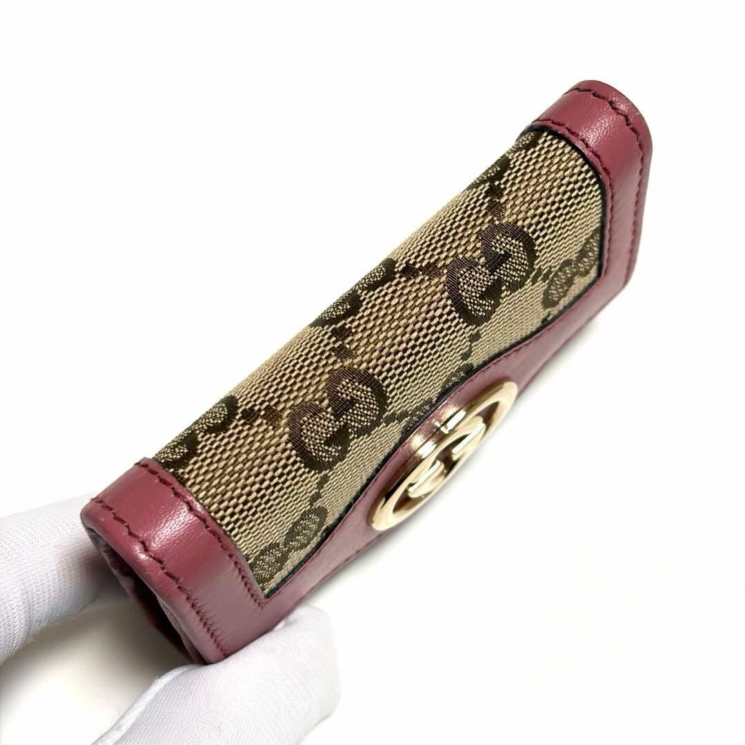 GUCCI キーケース GGキャンバス レザー ピンク 6連フック 箱付き