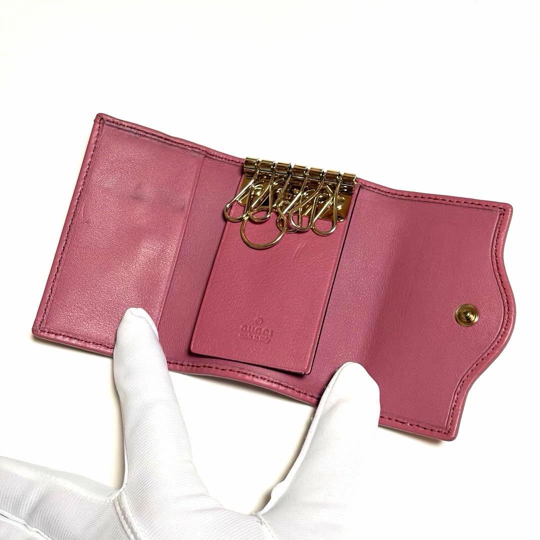 GUCCI キーケース GGキャンバス レザー ピンク 6連フック 箱付き