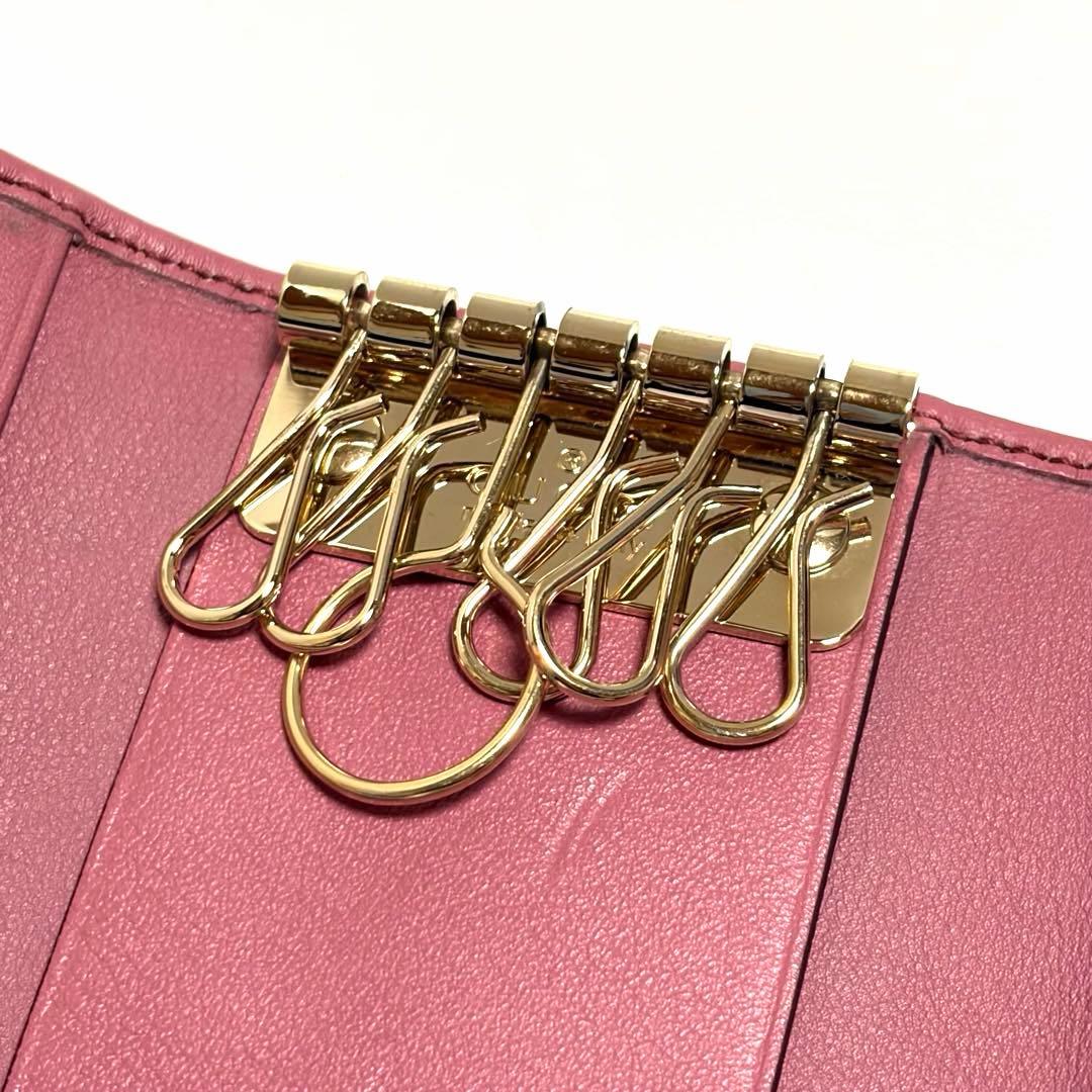 GUCCI キーケース GGキャンバス レザー ピンク 6連フック 箱付き