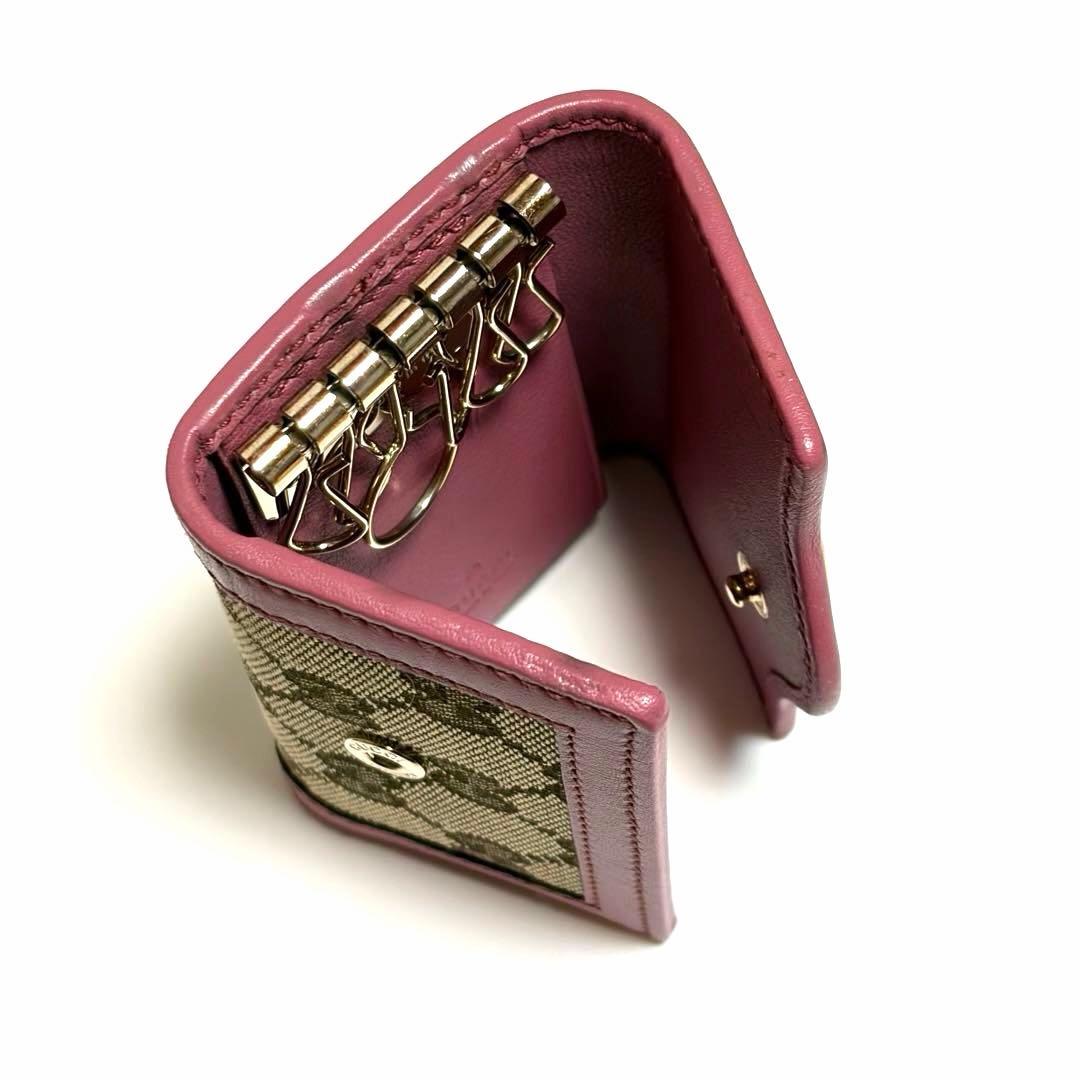 GUCCI キーケース GGキャンバス レザー ピンク 6連フック 箱付き