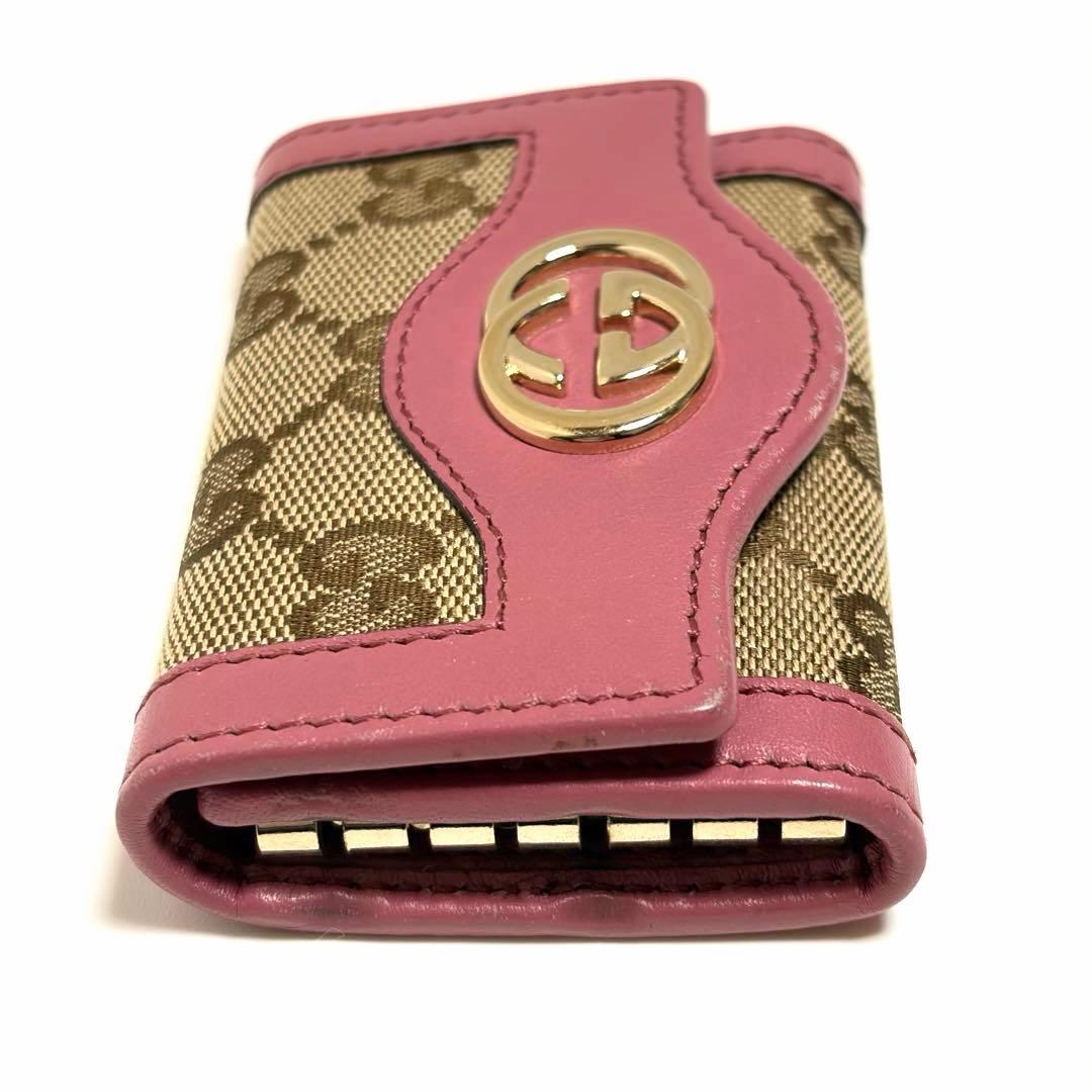 GUCCI キーケース GGキャンバス レザー ピンク 6連フック 箱付き