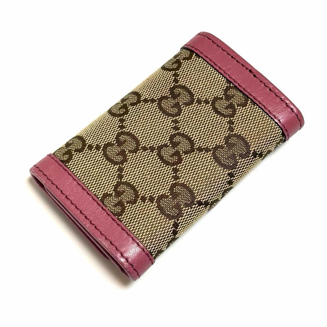 GUCCI キーケース GGキャンバス レザー ピンク 6連フック 箱付き