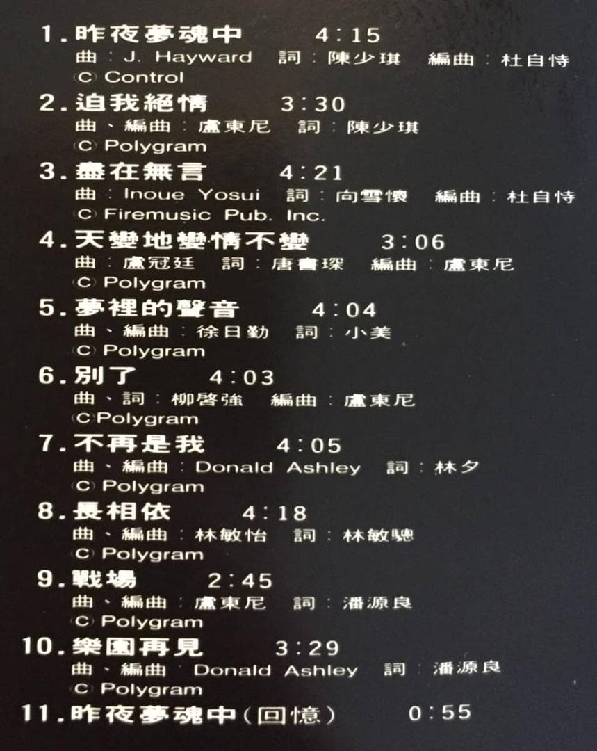 美品廃盤CD－張學友ジャッキーチュン・1988年「昨夜夢魂中」韓国製・ポリドール