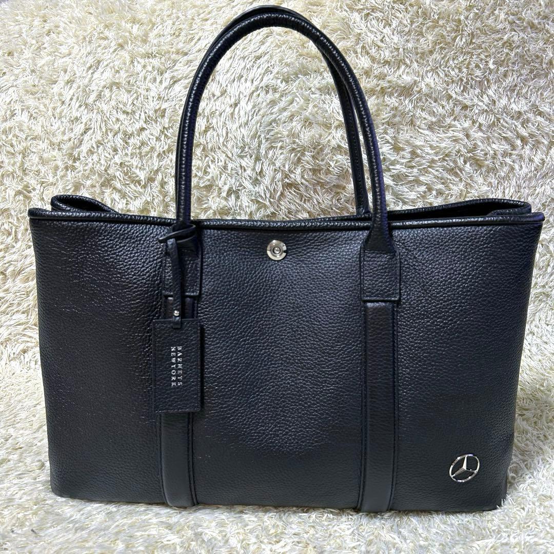 【限定品 ベンツコラボ】バーニーズニューヨーク　トートバッグ　本革　シボ　黒