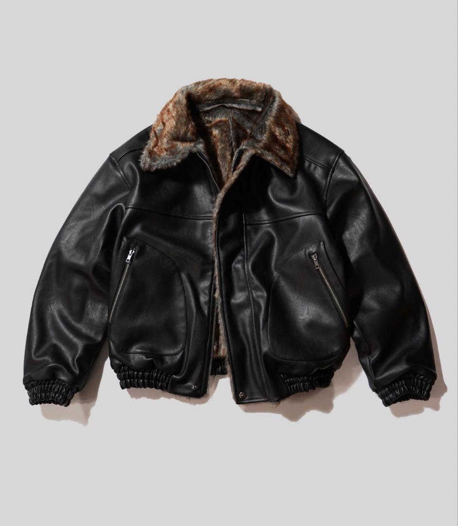 camphor woodブラックレザー・ファー 2wayジャケット