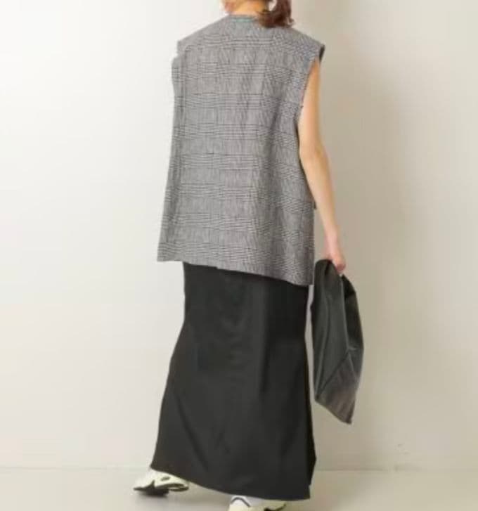 美品 スピックアンドスパン リネンスリーブレスオーバージャケット 現行 チェック