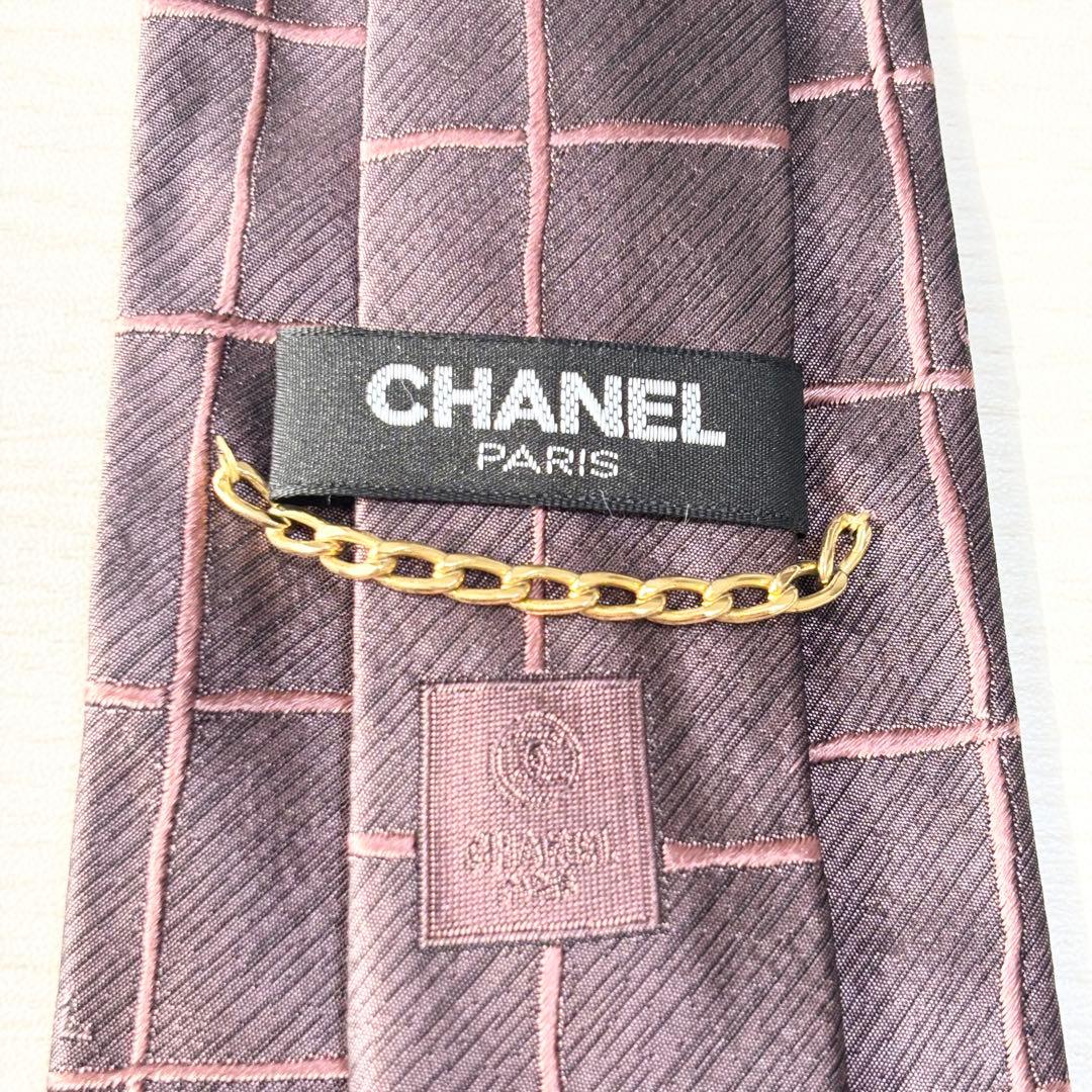 CHANEL シャネル チェック柄 ネクタイ ダークパープル × ピンク