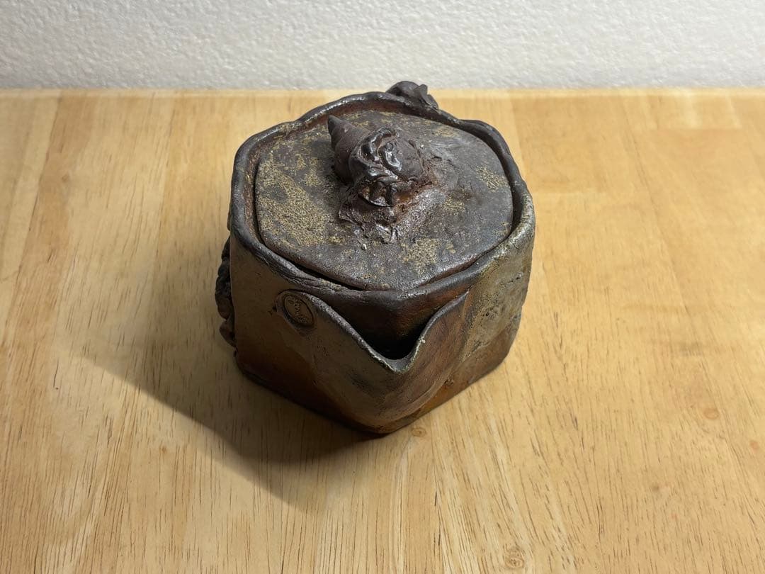 122. 備前焼 宝瓶 登り窯 カニとタニシ 蟹 貝 六角 手びねり 急須