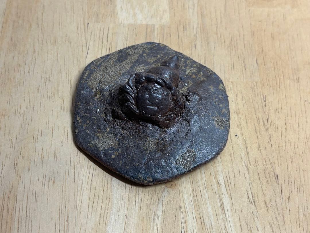 122. 備前焼 宝瓶 登り窯 カニとタニシ 蟹 貝 六角 手びねり 急須