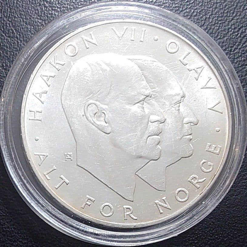 1970年 ノルウェー銀貨 25クローネ 開放25周年記念銀貨SV875大型銀貨