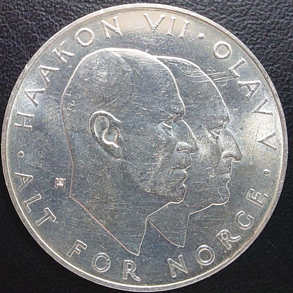 1970年 ノルウェー銀貨 25クローネ 開放25周年記念銀貨SV875大型銀貨