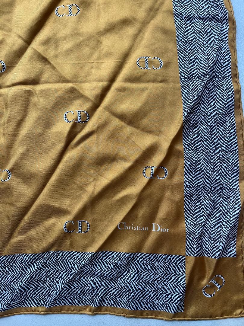 【極美品】ChristianDior シルクスカーフ マスタードキャメル　シルク