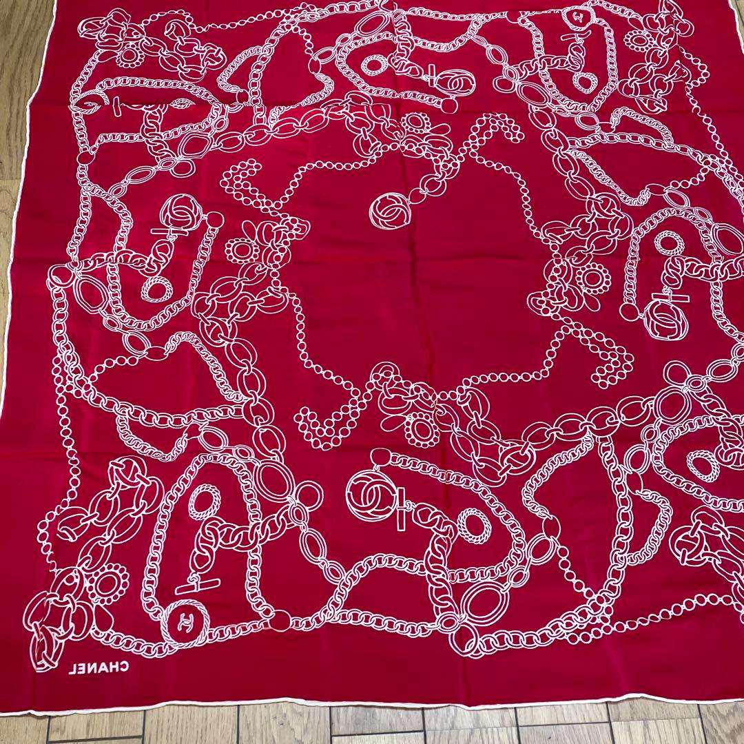 希少　美品 CHANEL シャネル チェーン柄 シルクスカーフ 83×83cm