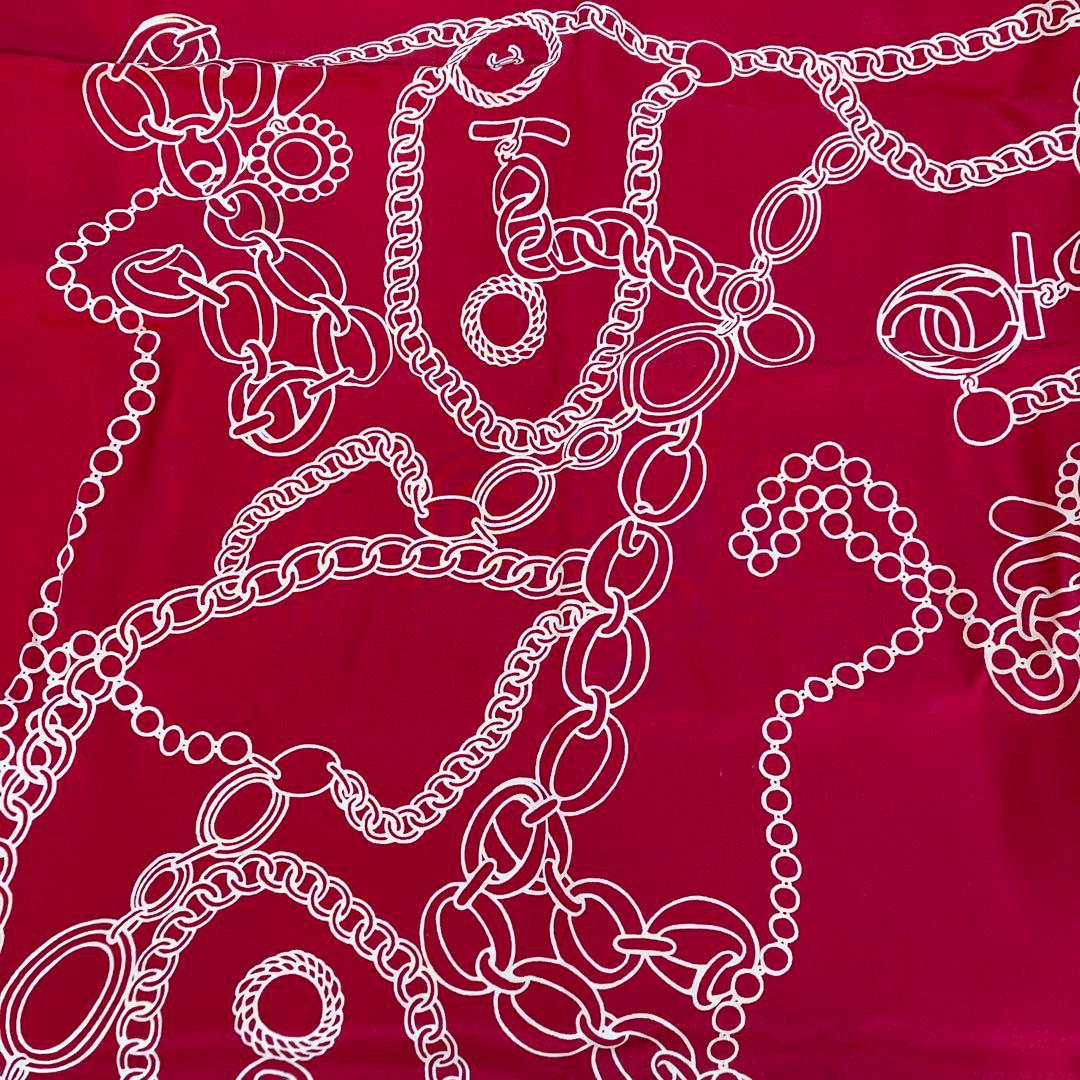 希少　美品 CHANEL シャネル チェーン柄 シルクスカーフ 83×83cm