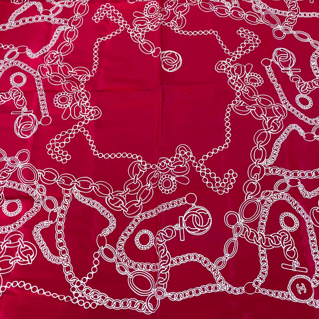 希少　美品 CHANEL シャネル チェーン柄 シルクスカーフ 83×83cm
