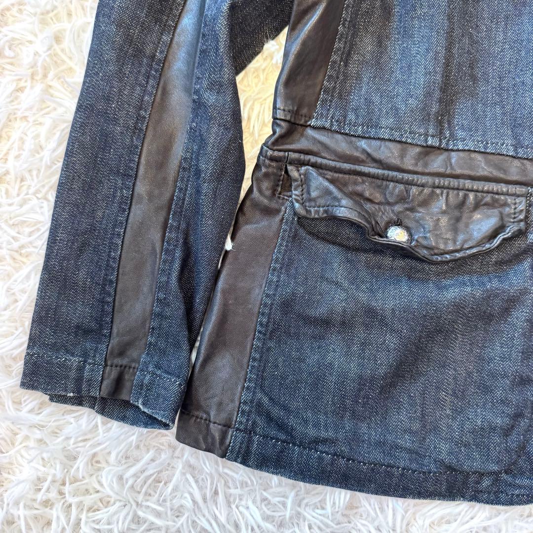 トモ様【高級感】エンポリオアルマーニ デニム レザー ストレッチ ジャケット L