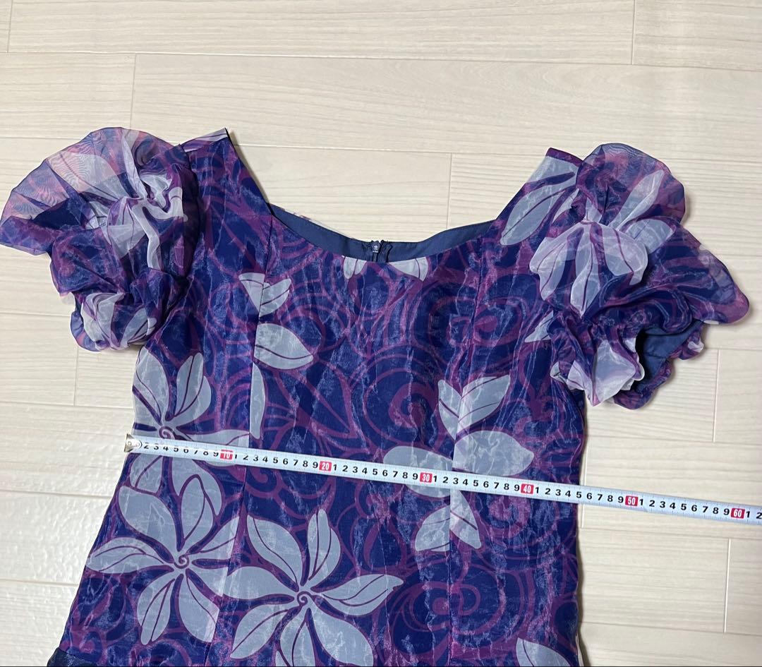 極美品フラダンス用ドレス 紫とブルーの豪華オーガンジードレス