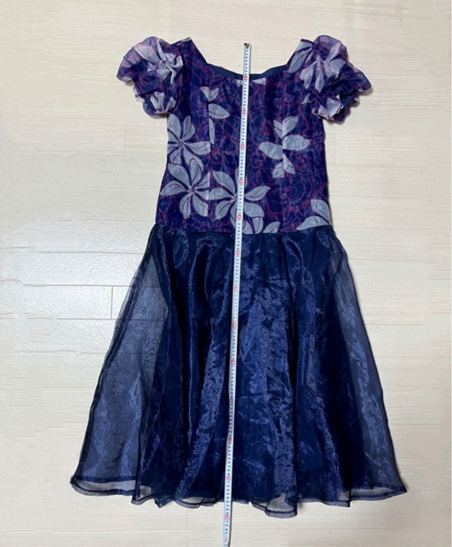 極美品フラダンス用ドレス 紫とブルーの豪華オーガンジードレス