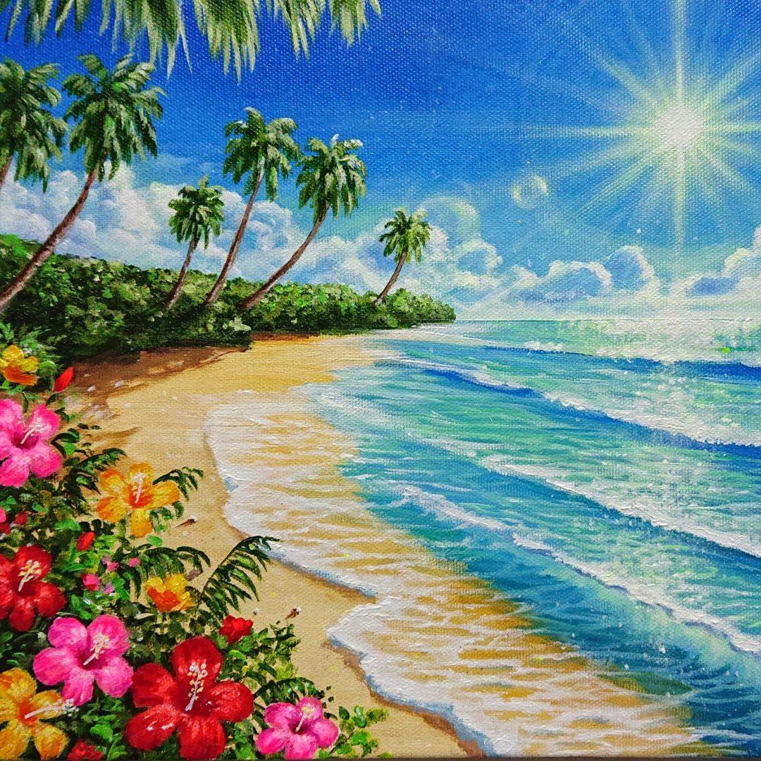 【ハイビスカス】アクリル画 F4 風景画 絵画