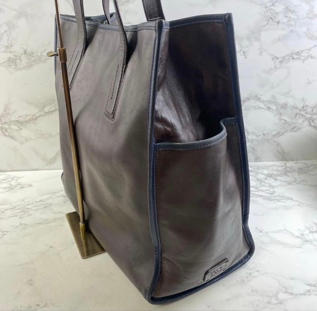 TOD'S ダブルストライプ トートバッグ A4収納可能 ダークブラウン