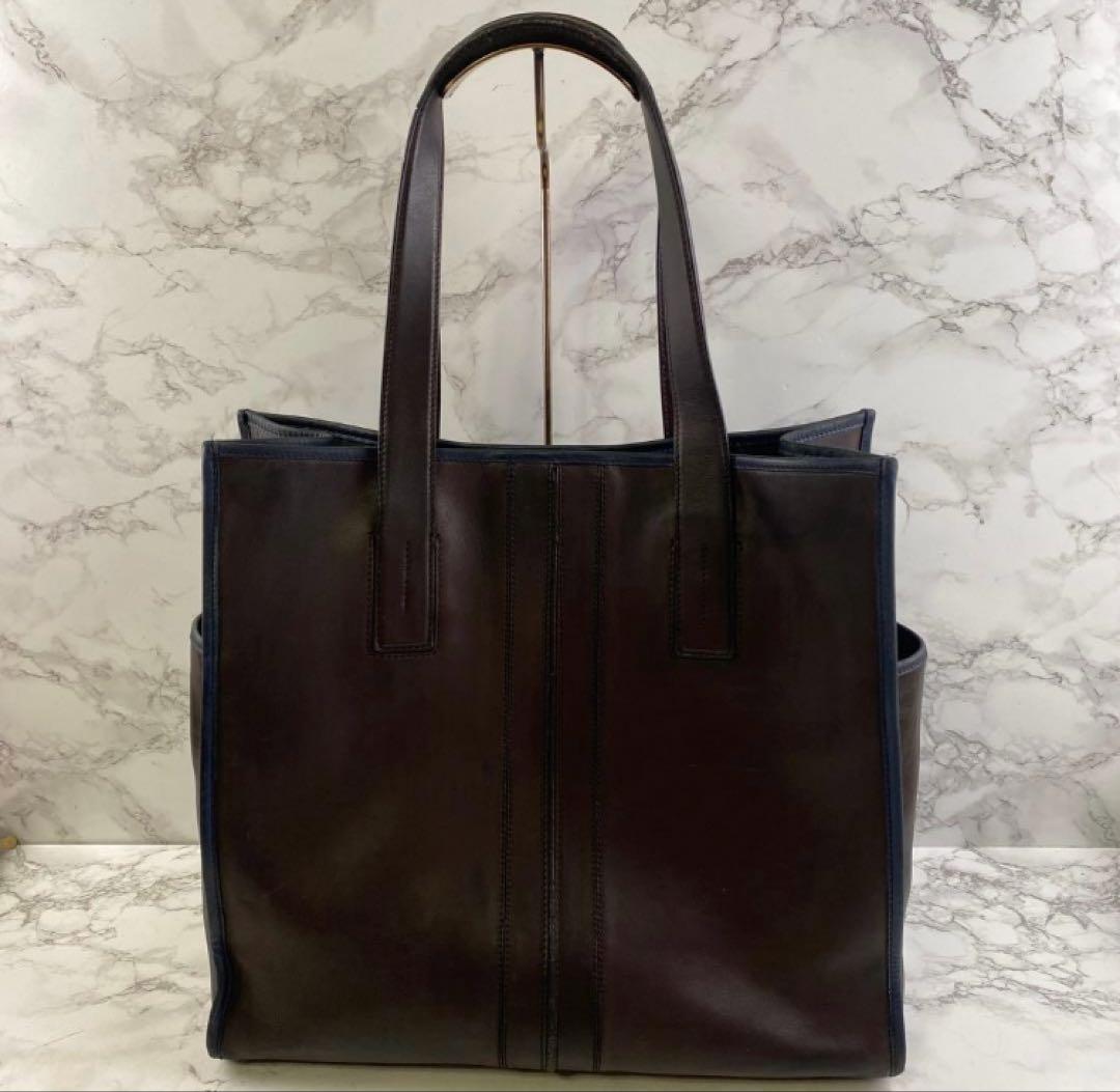 TOD'S ダブルストライプ トートバッグ A4収納可能 ダークブラウン