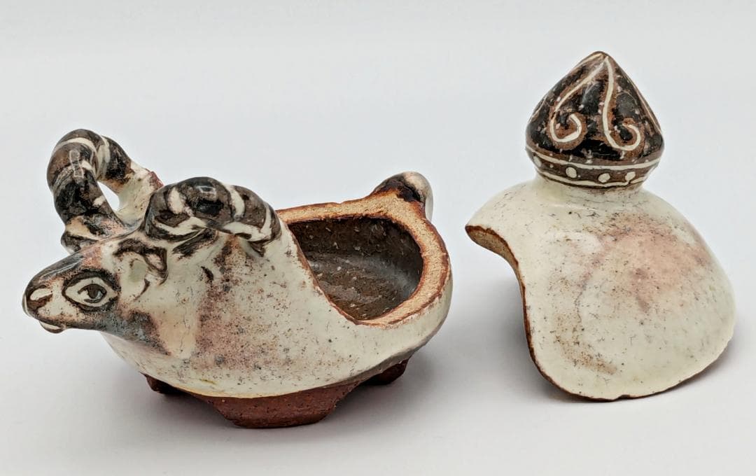 た*こ様 ★未使用美品 羊型香合【陶芸家 二木好文 作品】35年程前の個展で購入