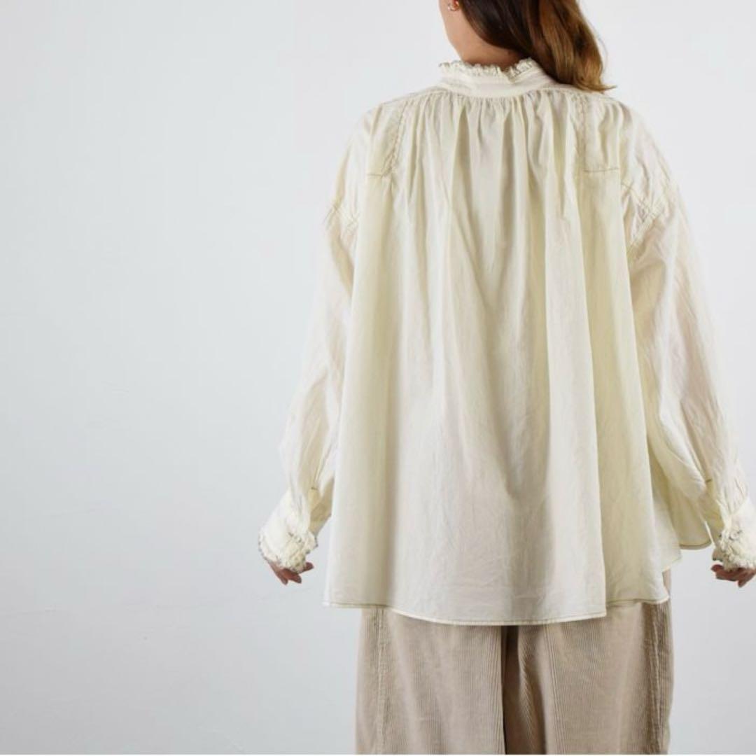 新品 tumugu ⿻ ふわふわコットンシャツ 刺繍レース ナチュラル フリル