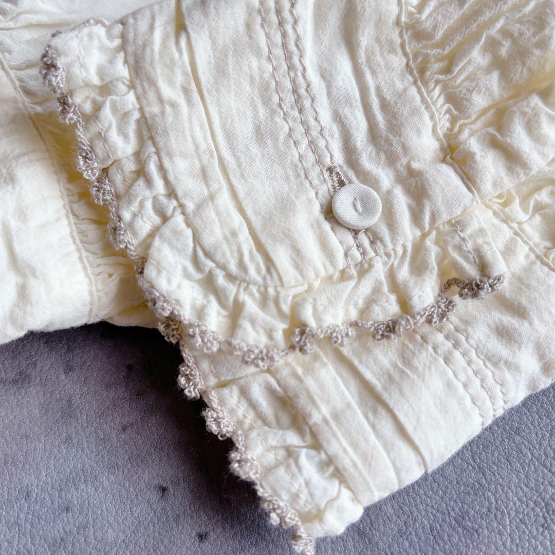 新品 tumugu ⿻ ふわふわコットンシャツ 刺繍レース ナチュラル フリル