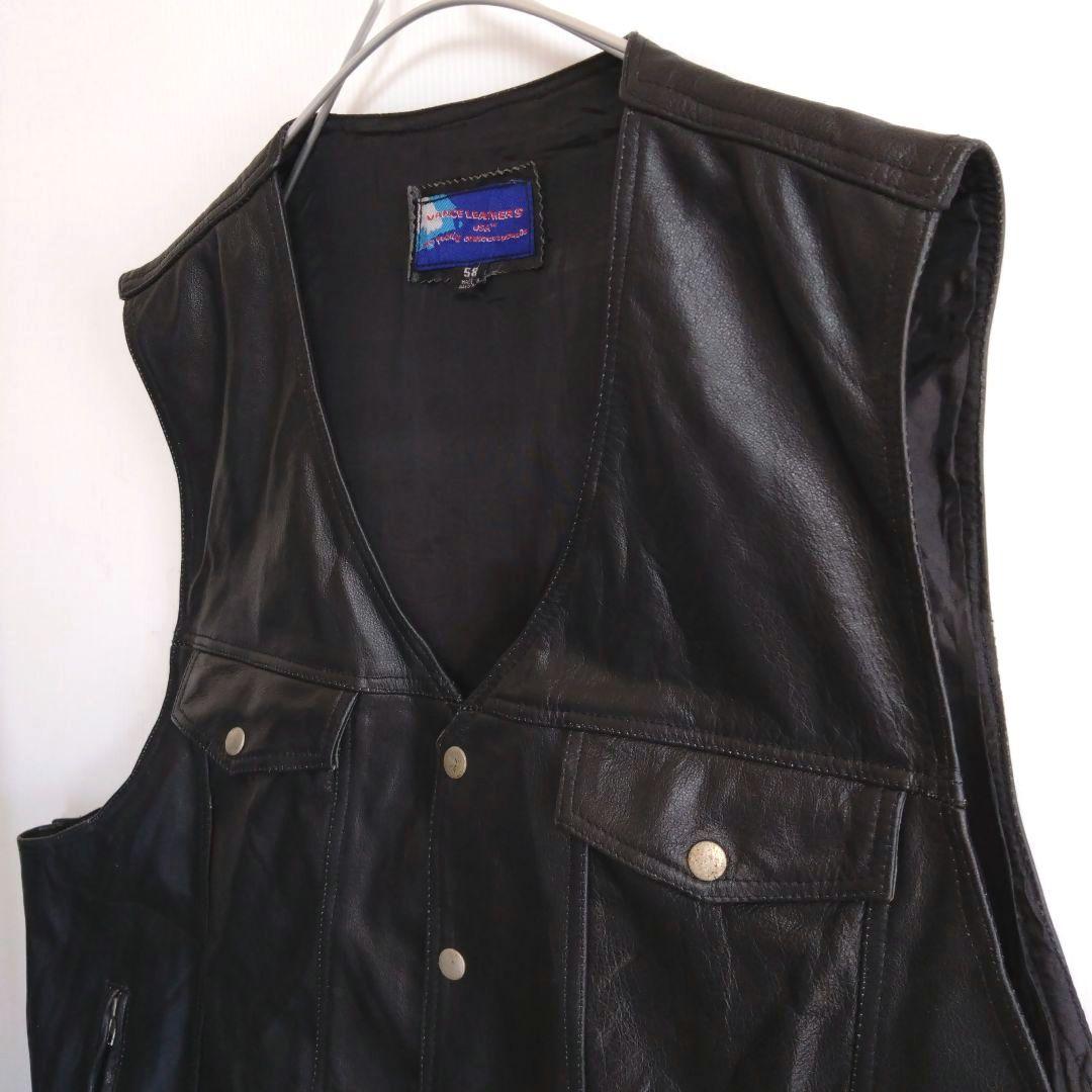 ★A577　VANCELEA7HERS　厚手レザーベスト　4XL　皮黒　US古着