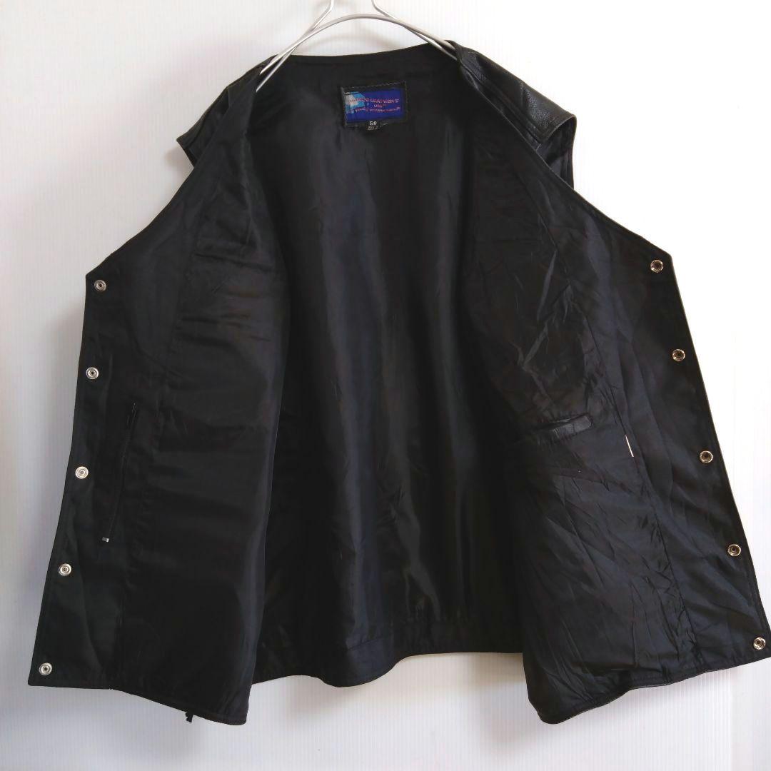 ★A577　VANCELEA7HERS　厚手レザーベスト　4XL　皮黒　US古着