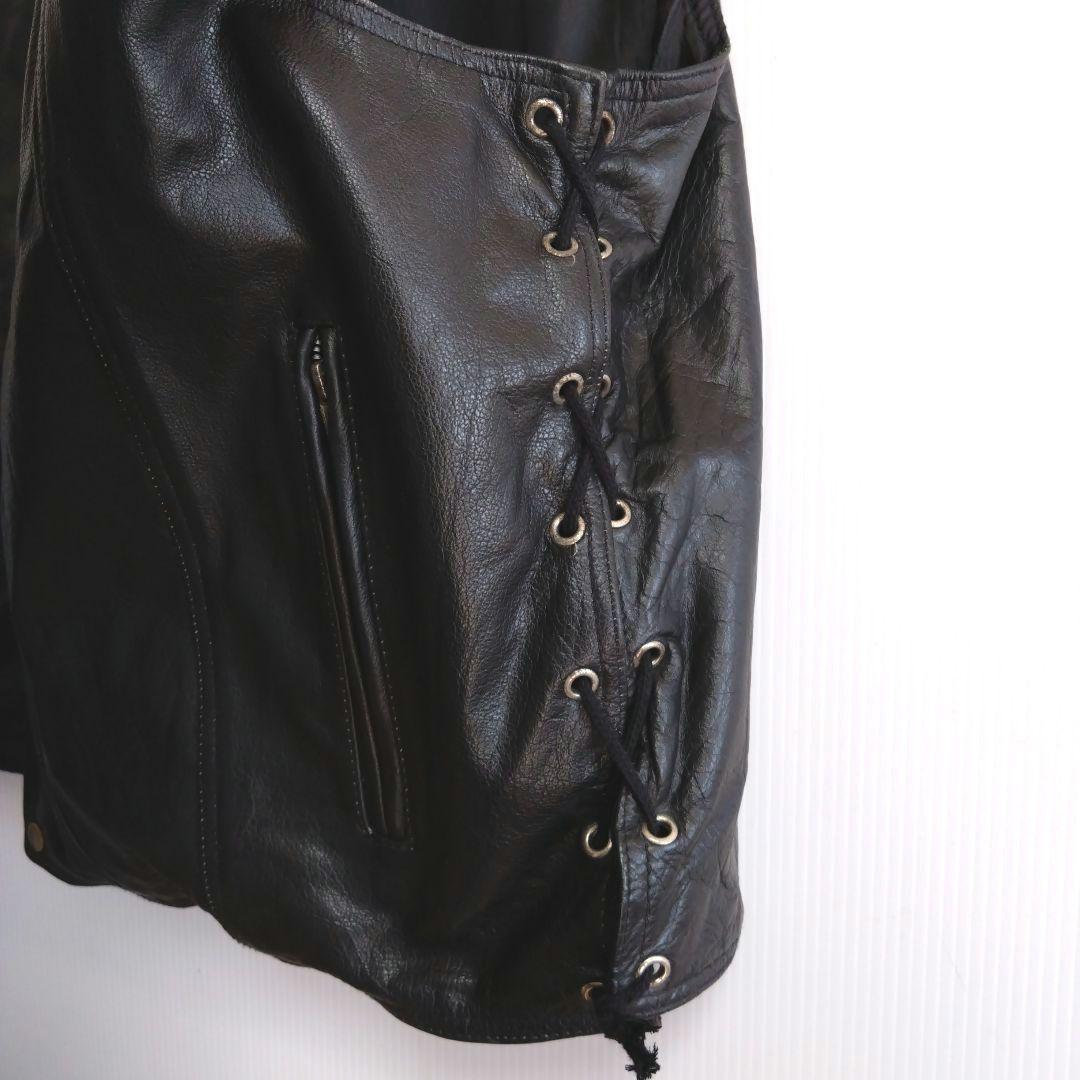 ★A577　VANCELEA7HERS　厚手レザーベスト　4XL　皮黒　US古着