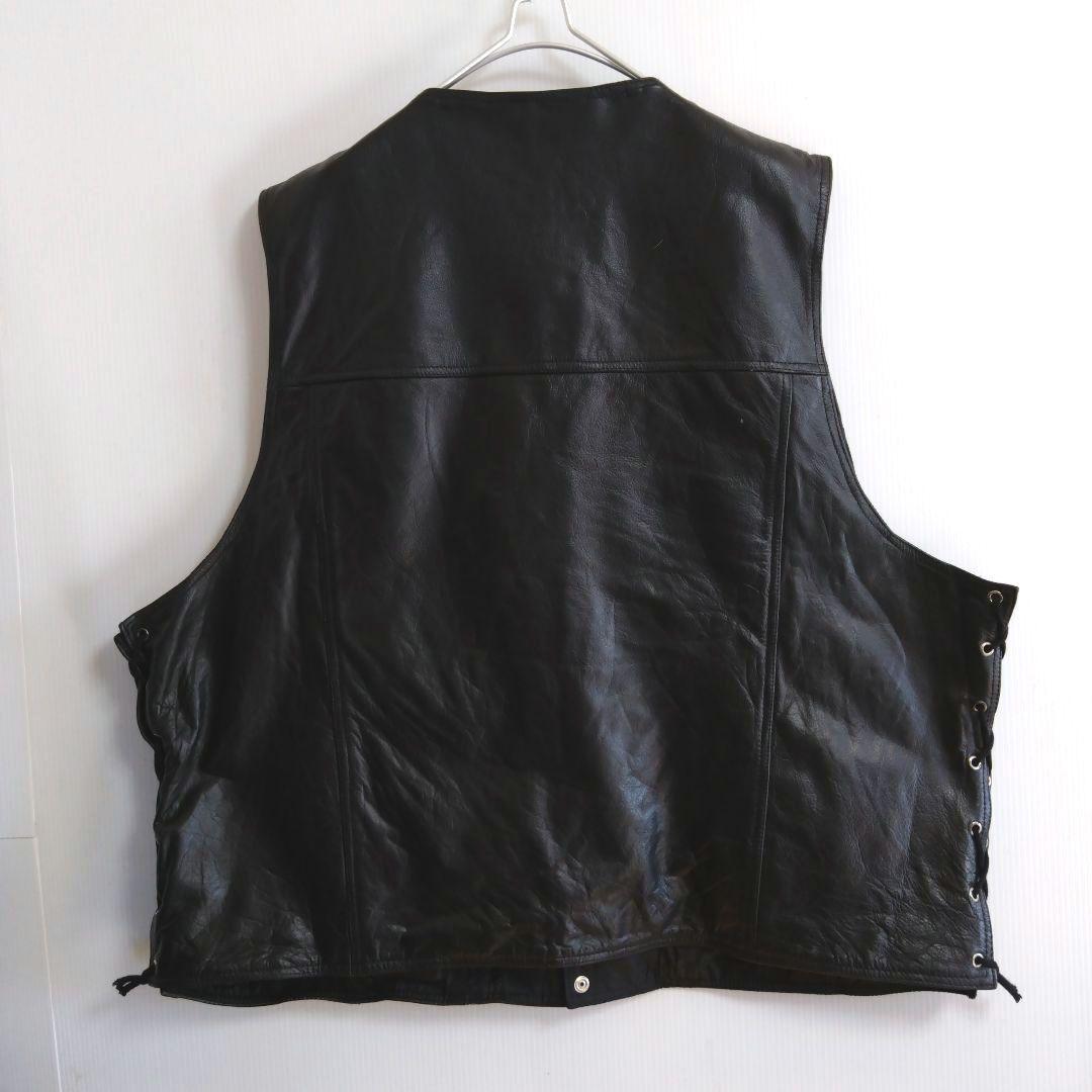 ★A577　VANCELEA7HERS　厚手レザーベスト　4XL　皮黒　US古着