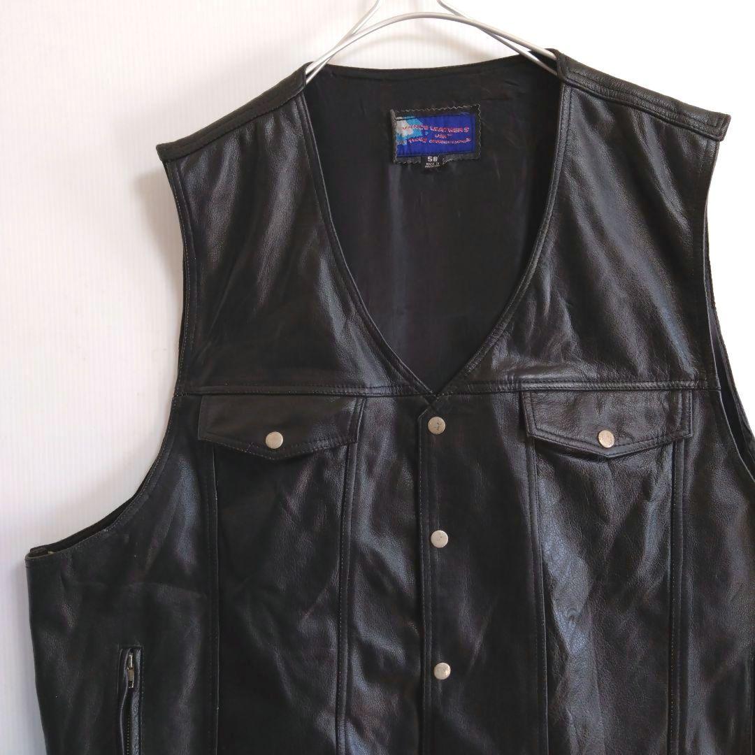 ★A577　VANCELEA7HERS　厚手レザーベスト　4XL　皮黒　US古着