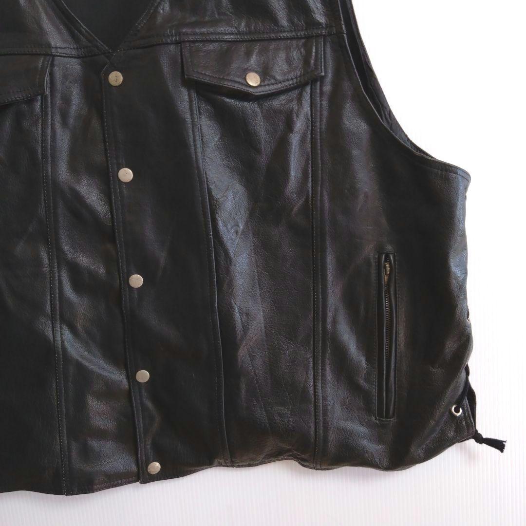 ★A577　VANCELEA7HERS　厚手レザーベスト　4XL　皮黒　US古着