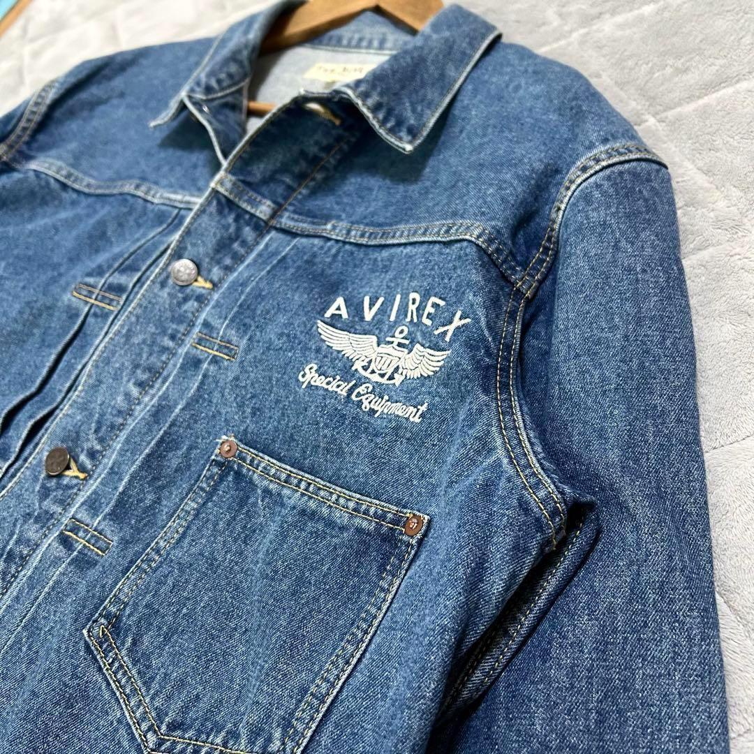 希少AVIREX Gジャン1st デニムジャケット 刺繍 バックロゴ