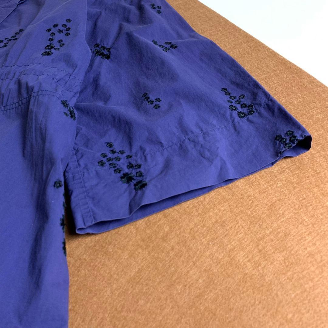 ヌキテパ　ポプリンフラワーシャツワンピース　刺繍　リボン　紫　くすみパープル