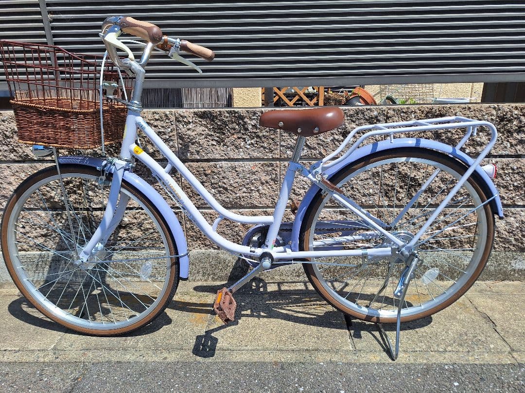 子供用自転車 24インチ 小学生用 カゴ/鍵/ライト付き/ラベンダー