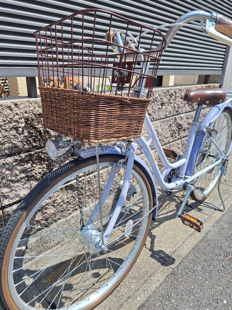 子供用自転車 24インチ 小学生用 カゴ/鍵/ライト付き/ラベンダー