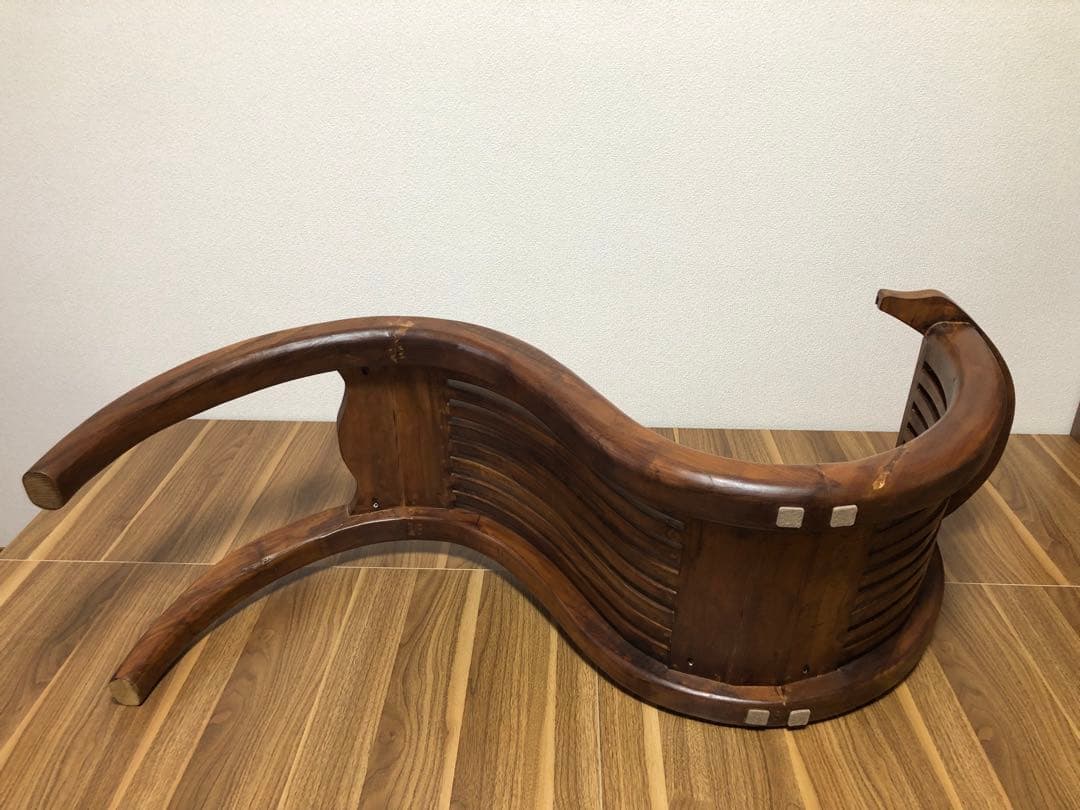 インドネシア家具 波型デザイン 木製ガラステーブル