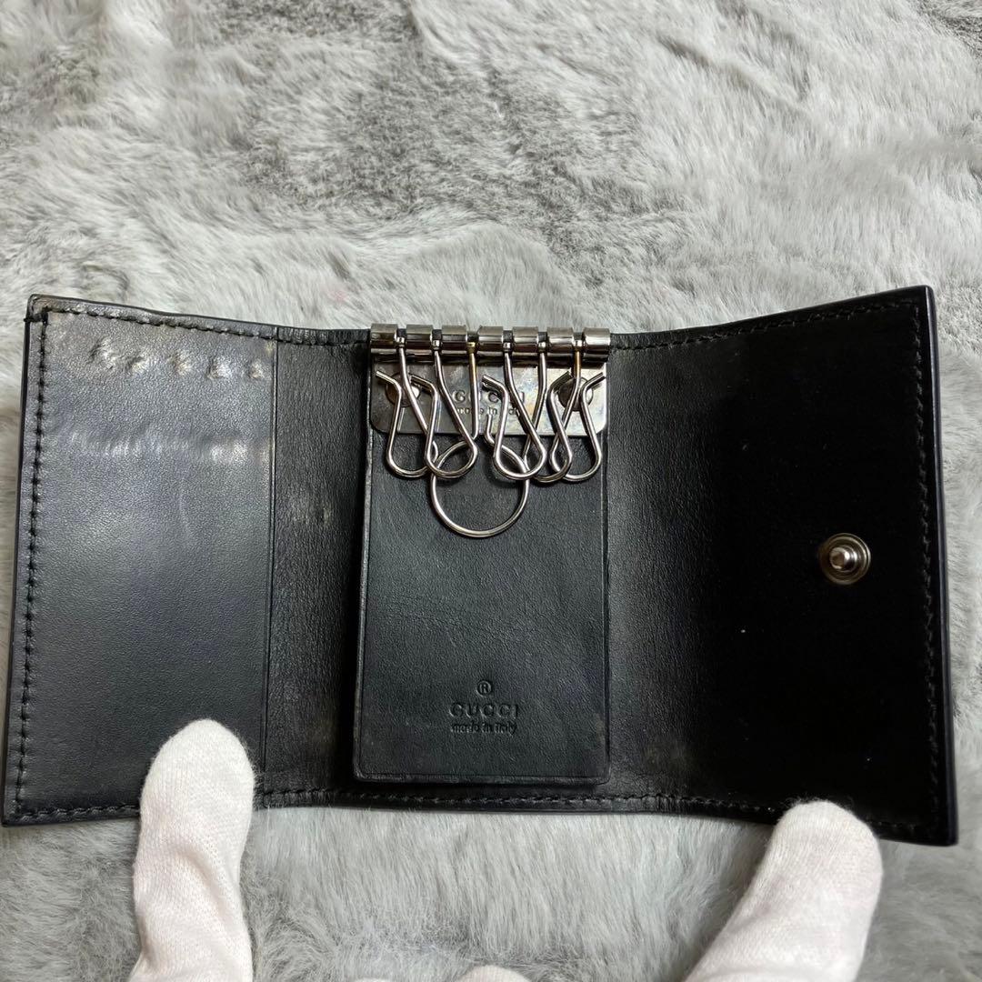 GUCCI グッチ　GG レザー　キーケース　6連　シルバー金具　ブラック　黒
