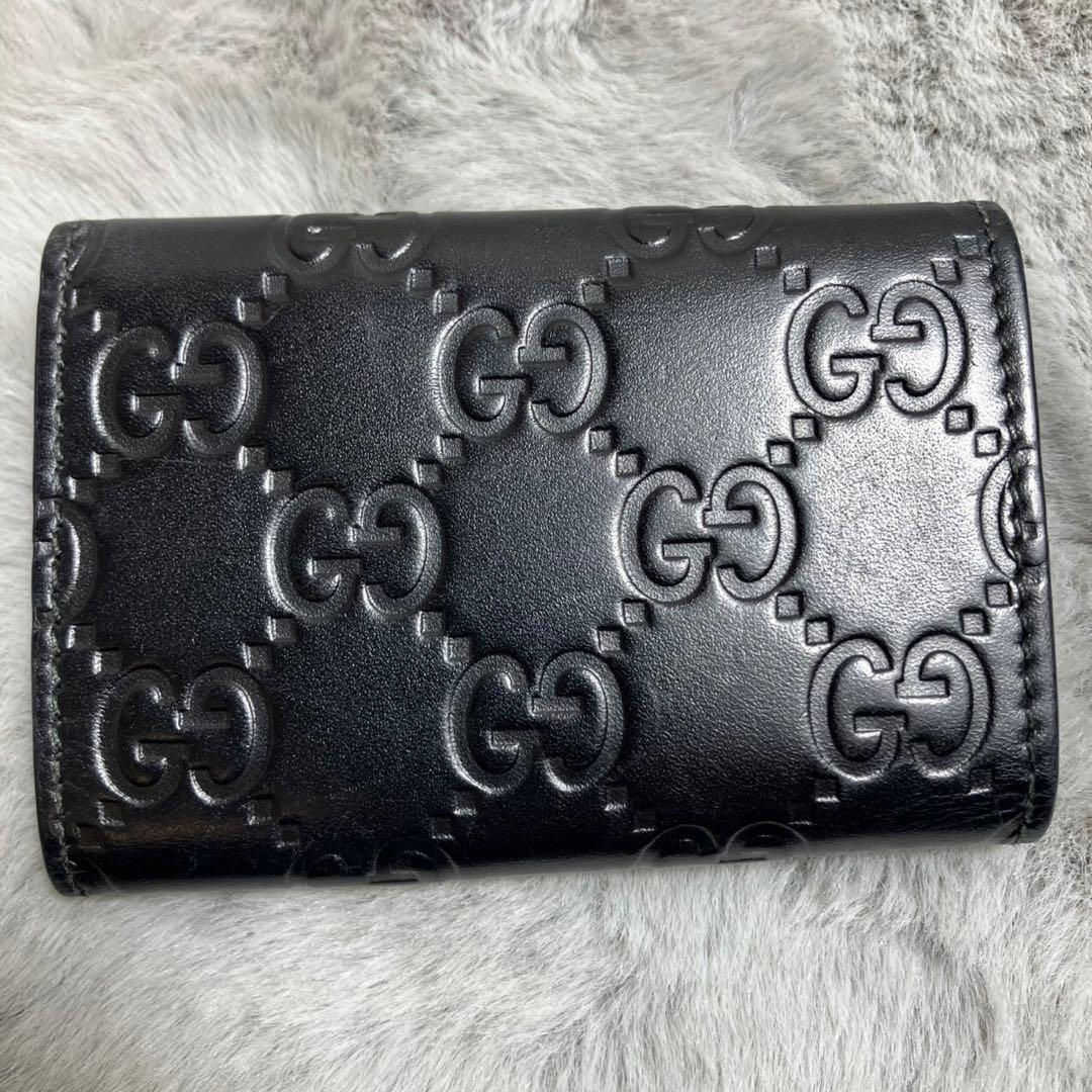 GUCCI グッチ　GG レザー　キーケース　6連　シルバー金具　ブラック　黒