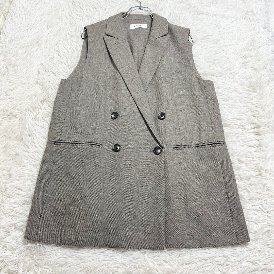 極美品♡SACRA テーラード ジレ　ダブルブレスト　リネン　コットン　人気　M