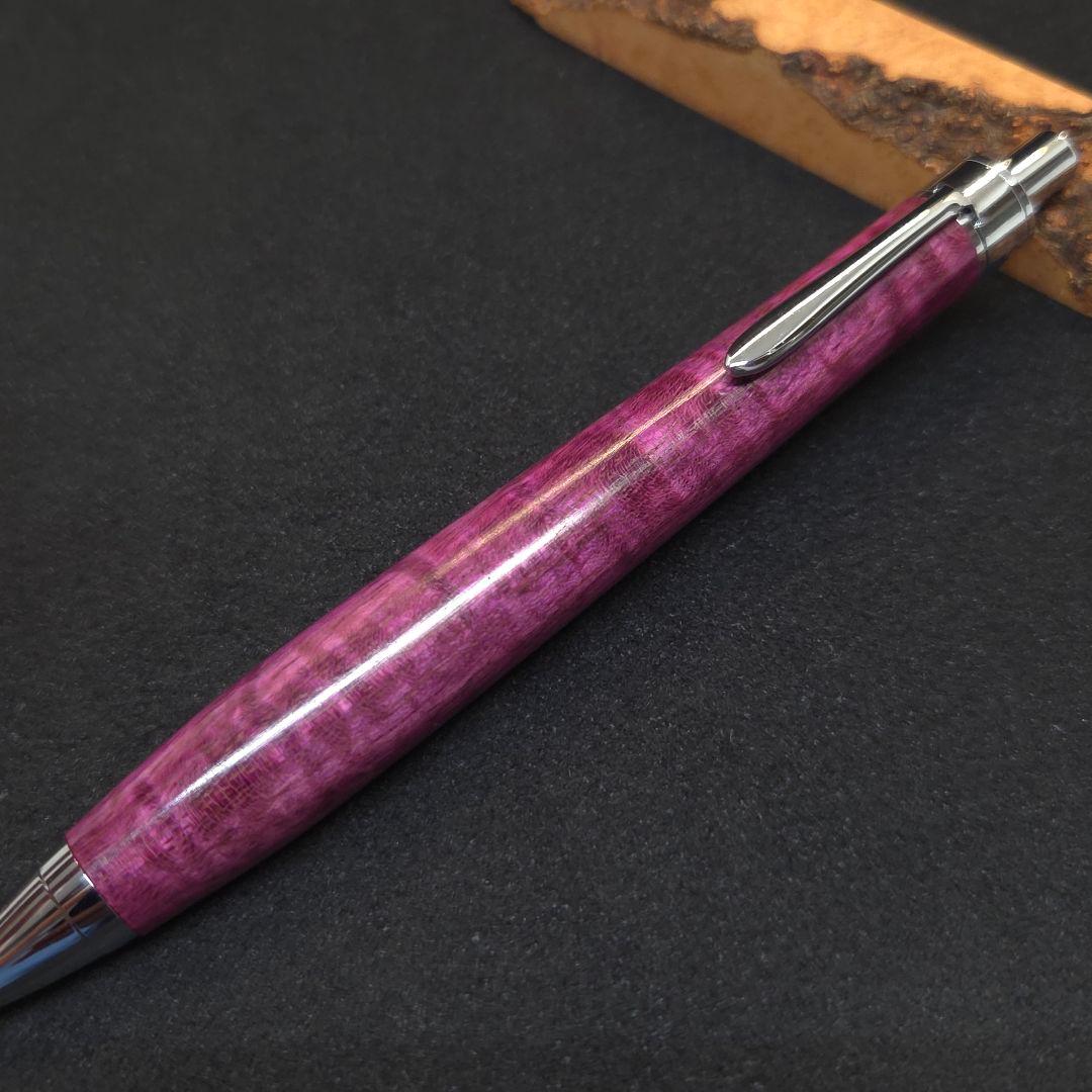 No.37ハンドメイド木軸シャーペンパープルハート縮み杢