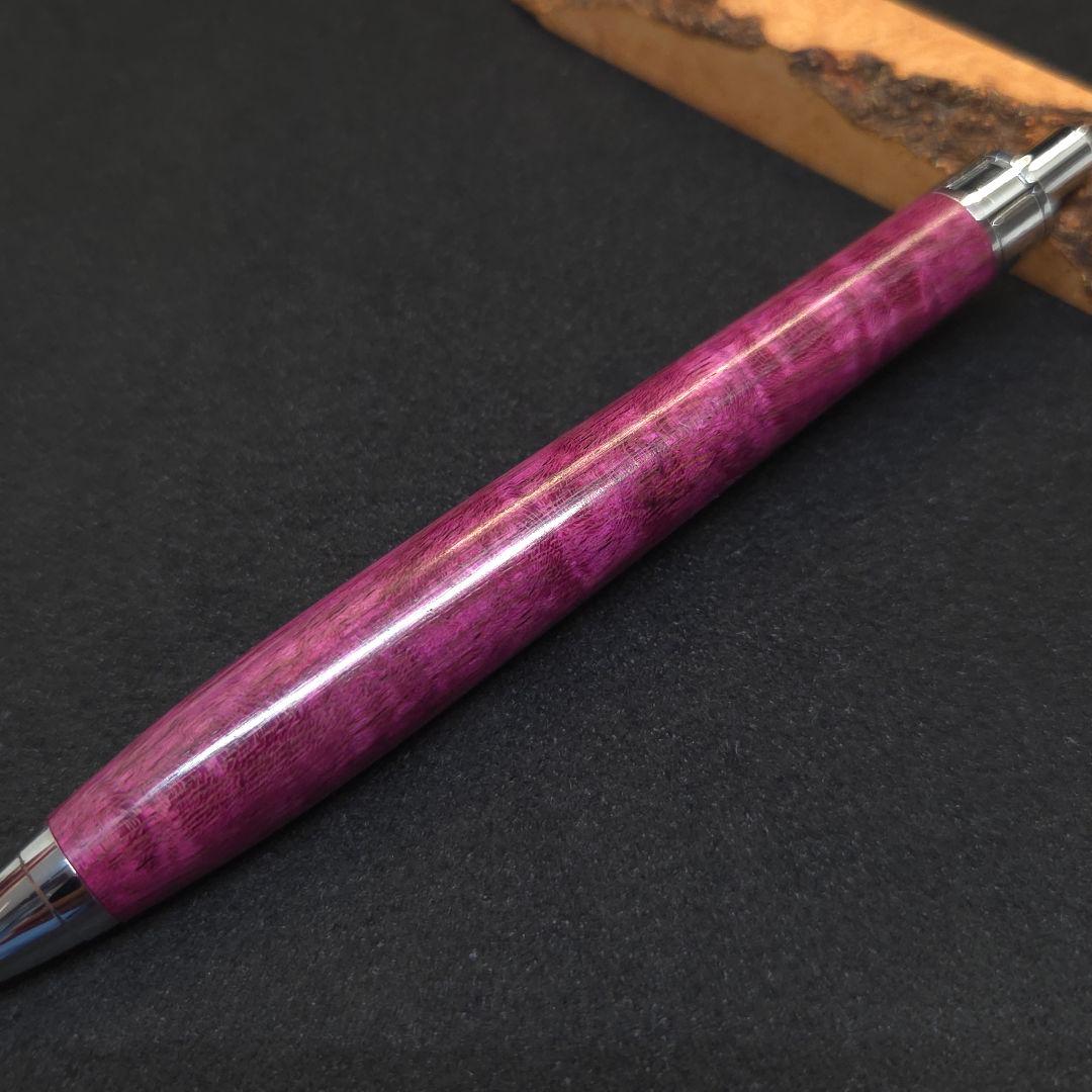 No.37ハンドメイド木軸シャーペンパープルハート縮み杢